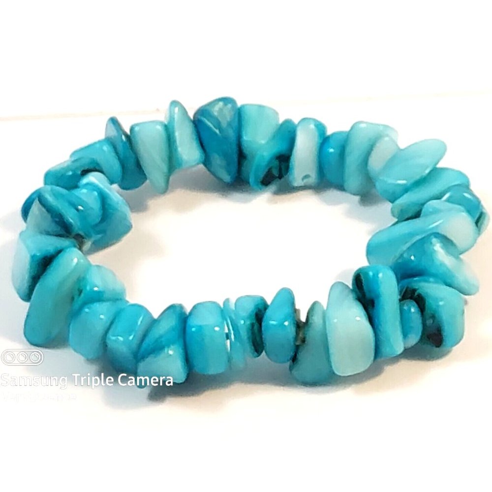 Shell Chips Bracelet 7.5" Elastic Reiki Stretch Beaded Mother of pearl Turquoise